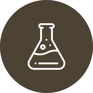 Group 4 A white laboratory flask icon on a brown circular background.