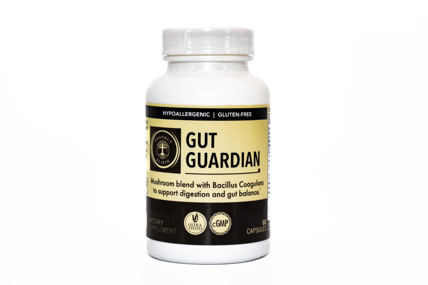 Bottle of Gut Guardian probiotic supplement for gut health and digestion.