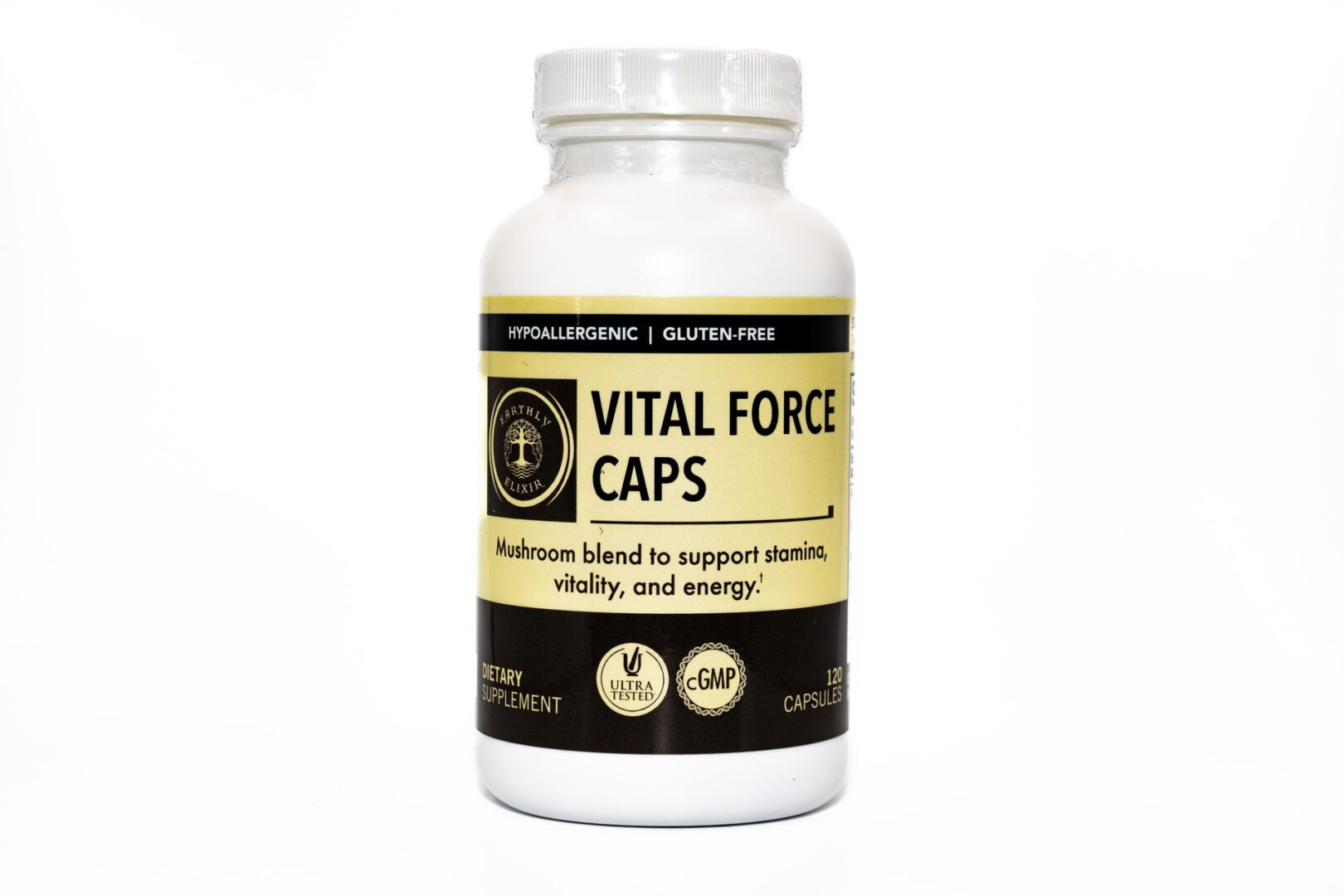 Bottle of Vital Force Caps dietary supplement for vitality and energy.